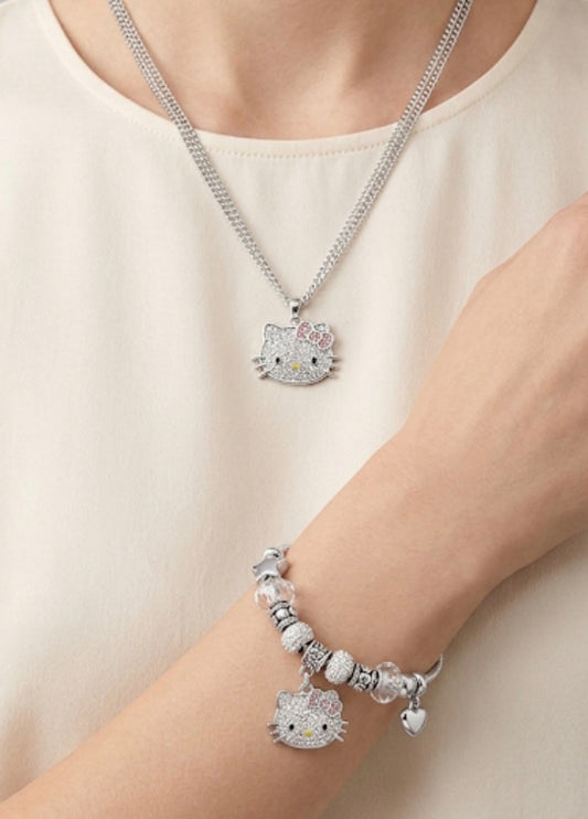 Hello kitty Silver Necklace And Charm Bracelet Set