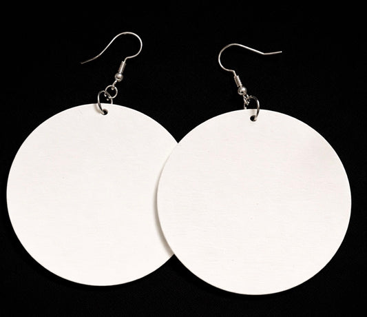 Medium White Wooden Round Earrings