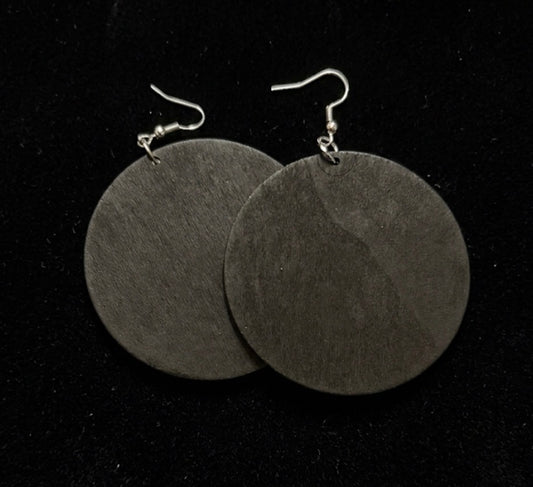 Black Round Wooden Earrings