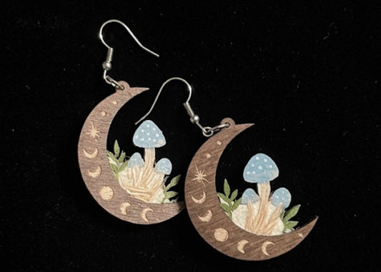 Crescent Wooden Moon Shaped Earrings